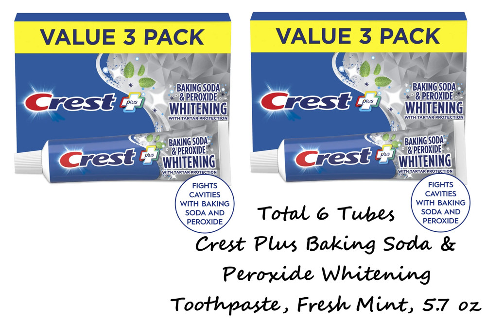 Crest Plus Baking Soda & Peroxide Teeth Whitening Toothpaste,Mint, 5.7 oz,6 Pack