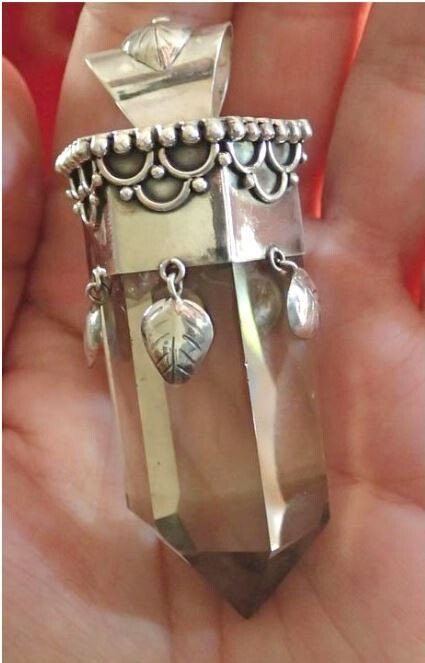 Nice Clear Crystal Point Pendant in Sterling Silver