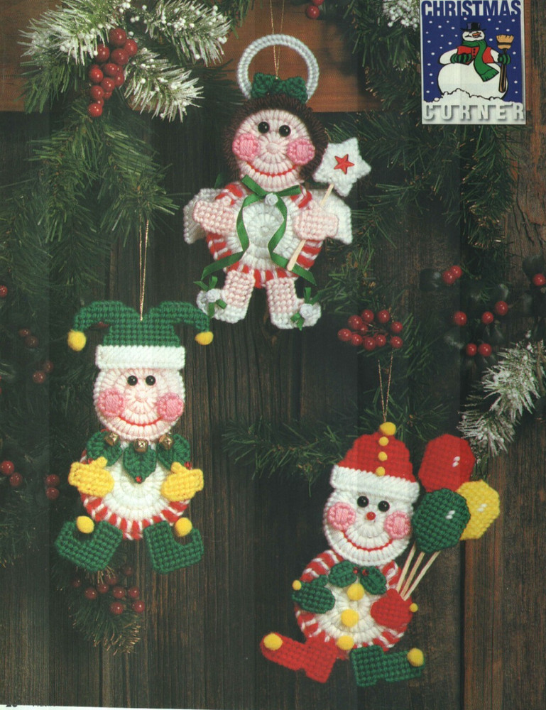 3 PEPPERMINT CANDY PALS CHRISTMAS PLASTIC CANVAS PATTERN INSTRUCTIONS
