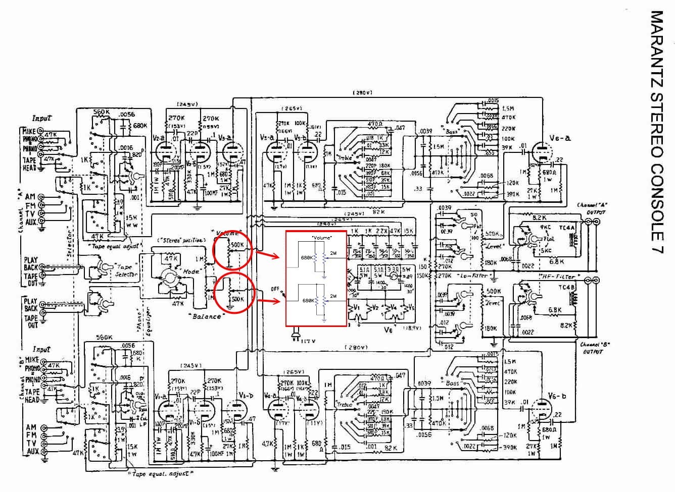 CLAROSTAT 2M log type-A potentiometer (for Marantz model 7 7c volume control)