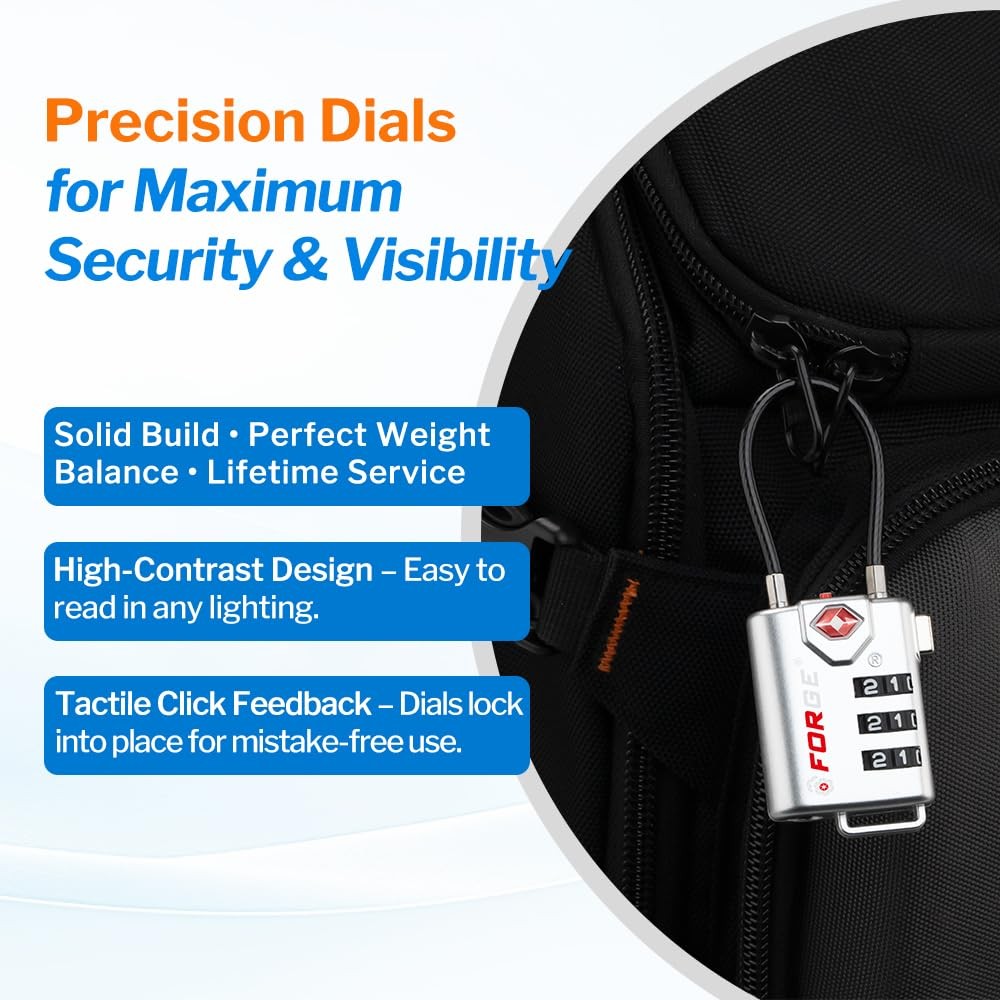 TSA Approved Cable Luggage Locks, Re-settable 4 Colors 4 Pack