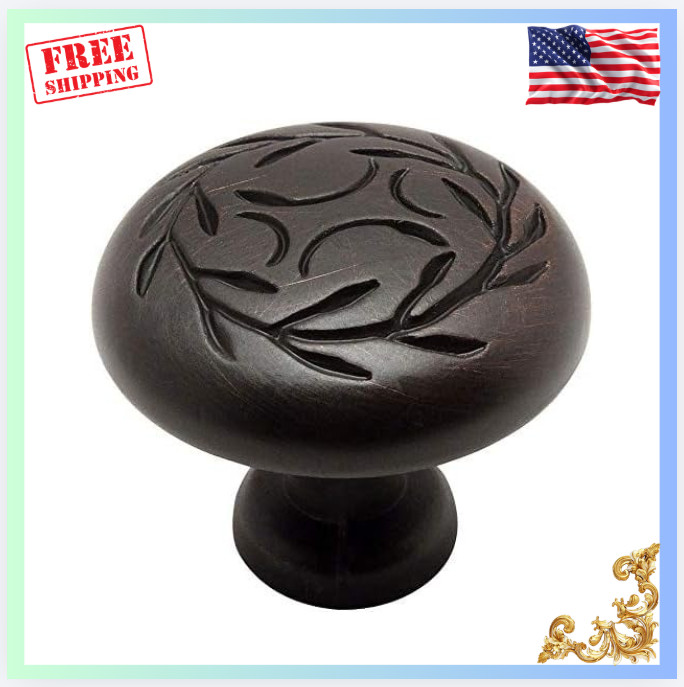 New 25 Pack Oil Rubbed Bronze 1-1/4" Round Cabinet Knobs Leaf Design