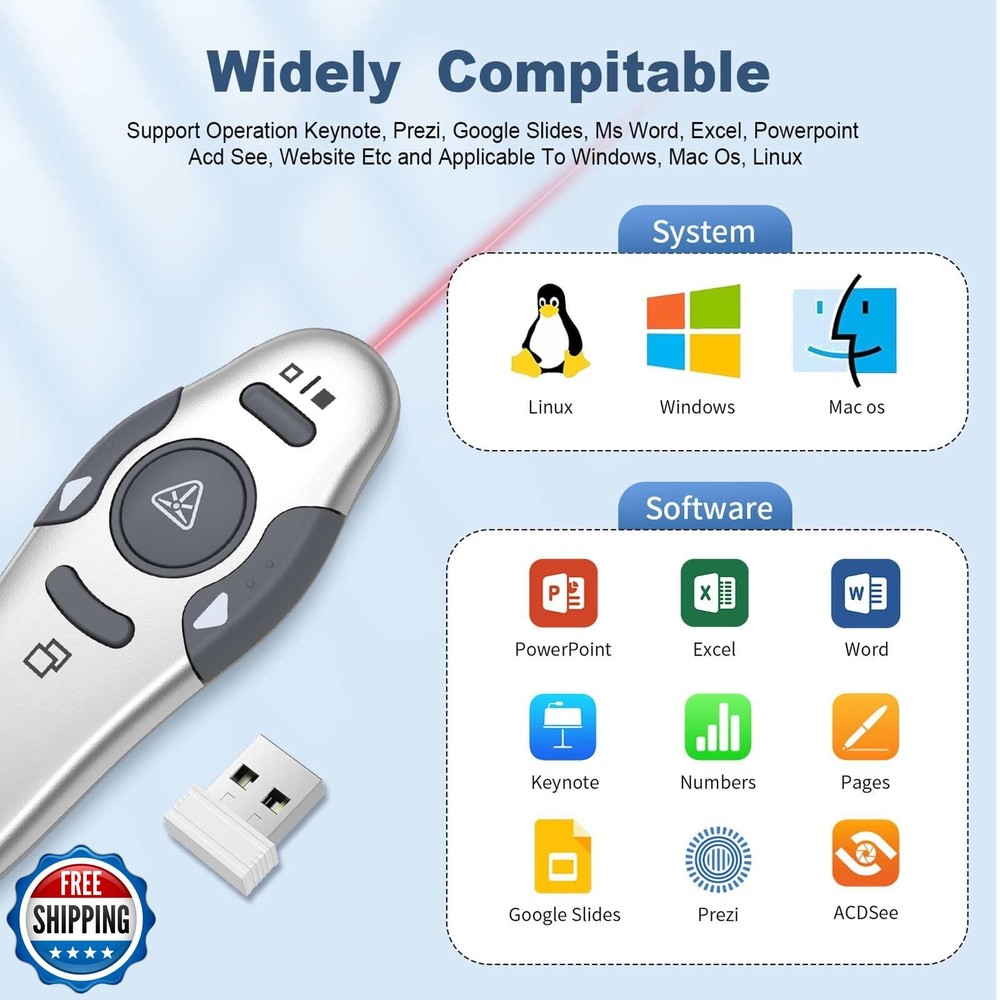 QUI Presentation Clicker Wireless Presenter Remote Clicker for PowerPoint Pre