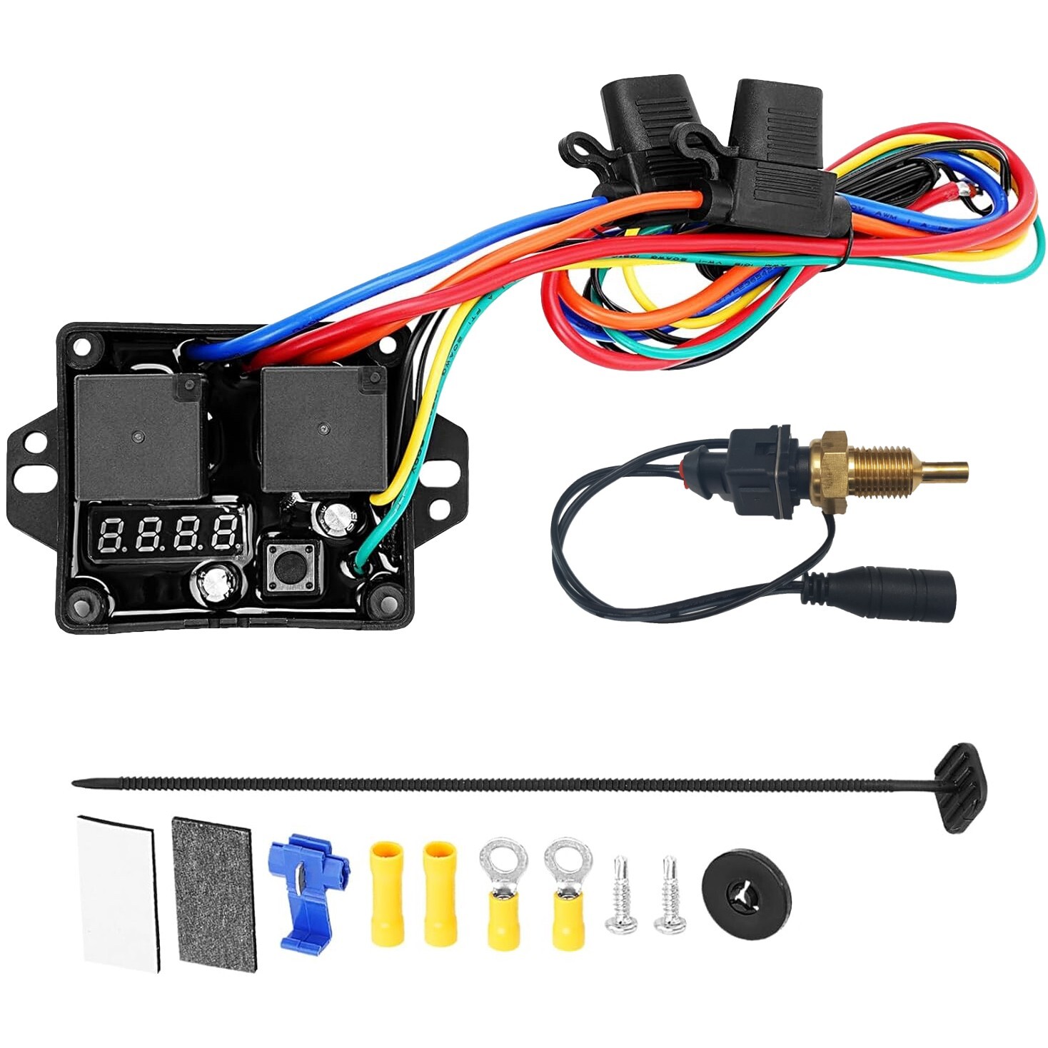 DIGITAL ADJUSTABLE THERMOSTAT DUAL ELECTRIC FAN 1/8" NPT TEMPERATURE SWITCH KIT