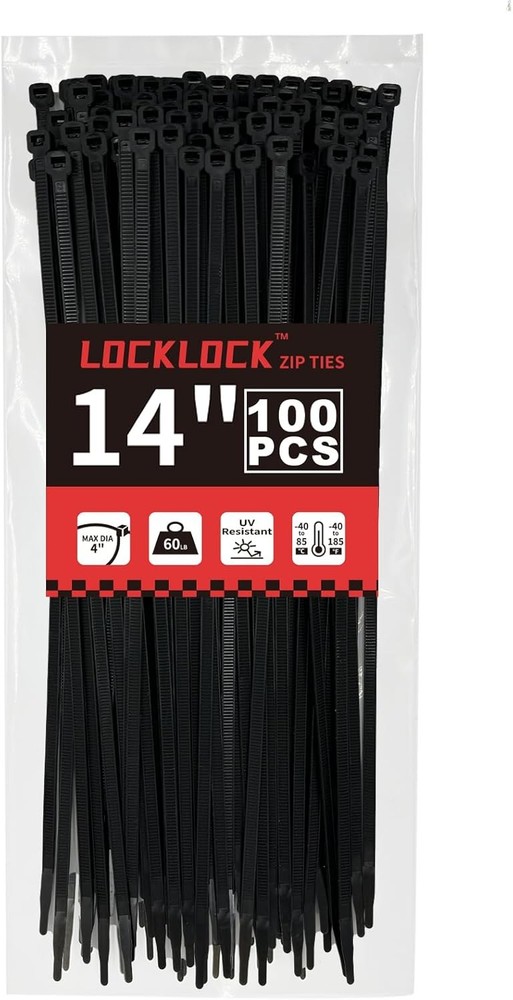 LOCKLOCK Zip Ties 14" 100 Pack Black Heavy Duty