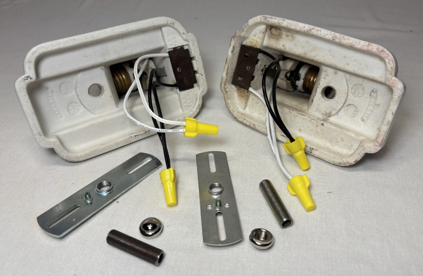 Vtg Porcelain Sconce Light Pair Paulding Ceramic Wall Fixture Art Deco USA #L59