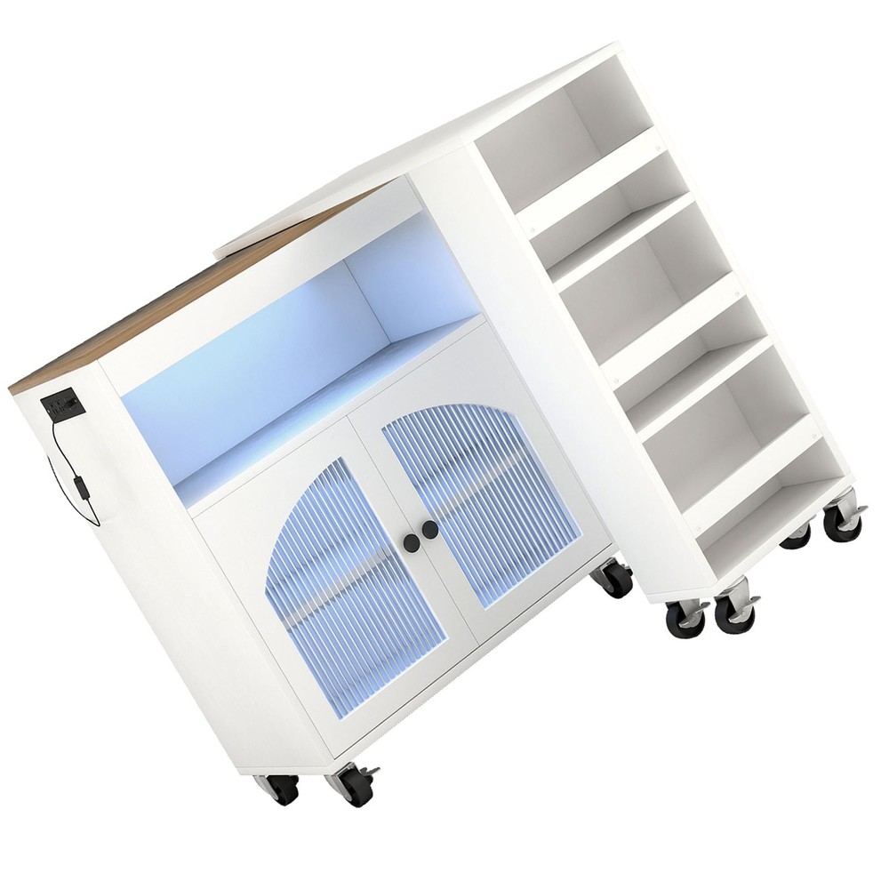 Rolling Kitchen Island Table With LED Light Power Outlets For Kitchen YHDX