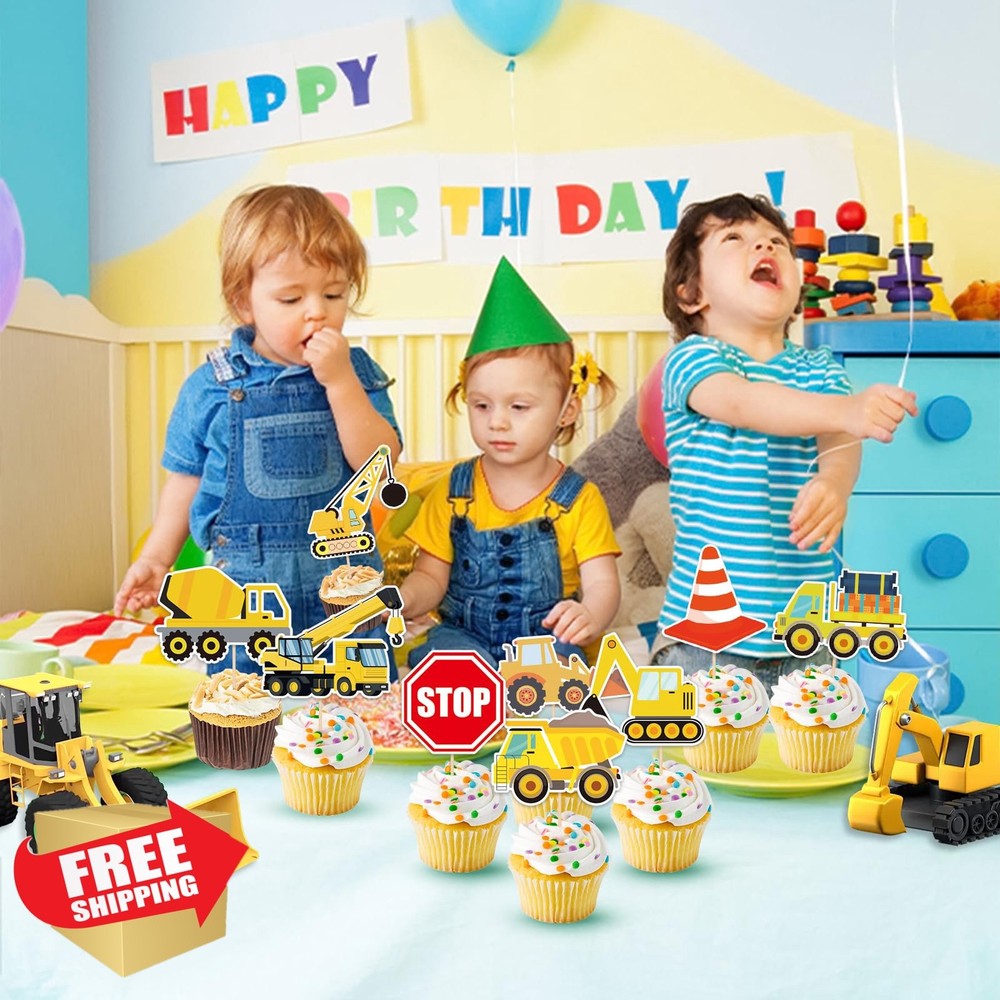 Construction Cupcake Toppers 45 Pcs Dump Truck Excavator