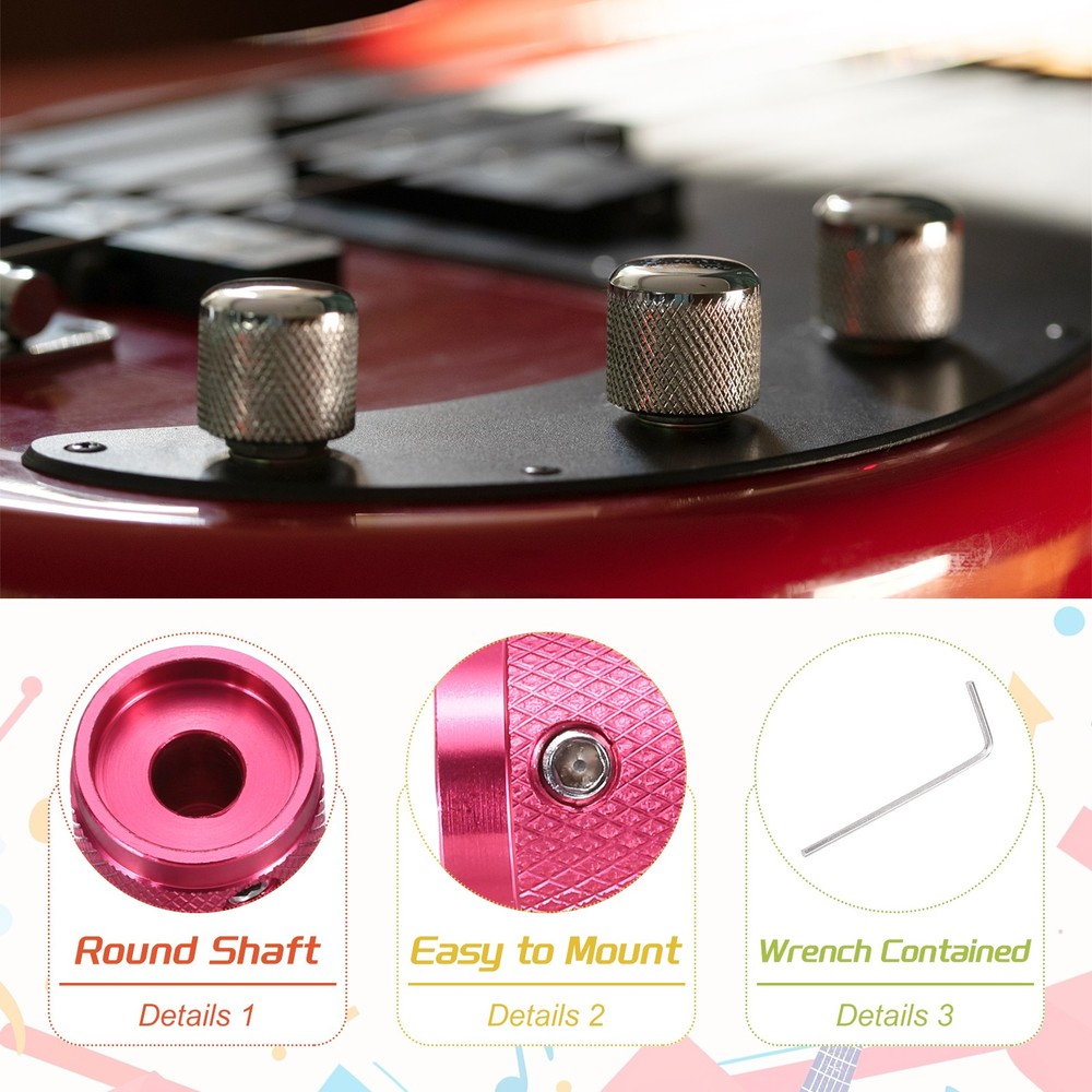2PCS Guitar Knobs Metal, Volume Tone Knobs 1/4" x 5/8" x 0.67", Red