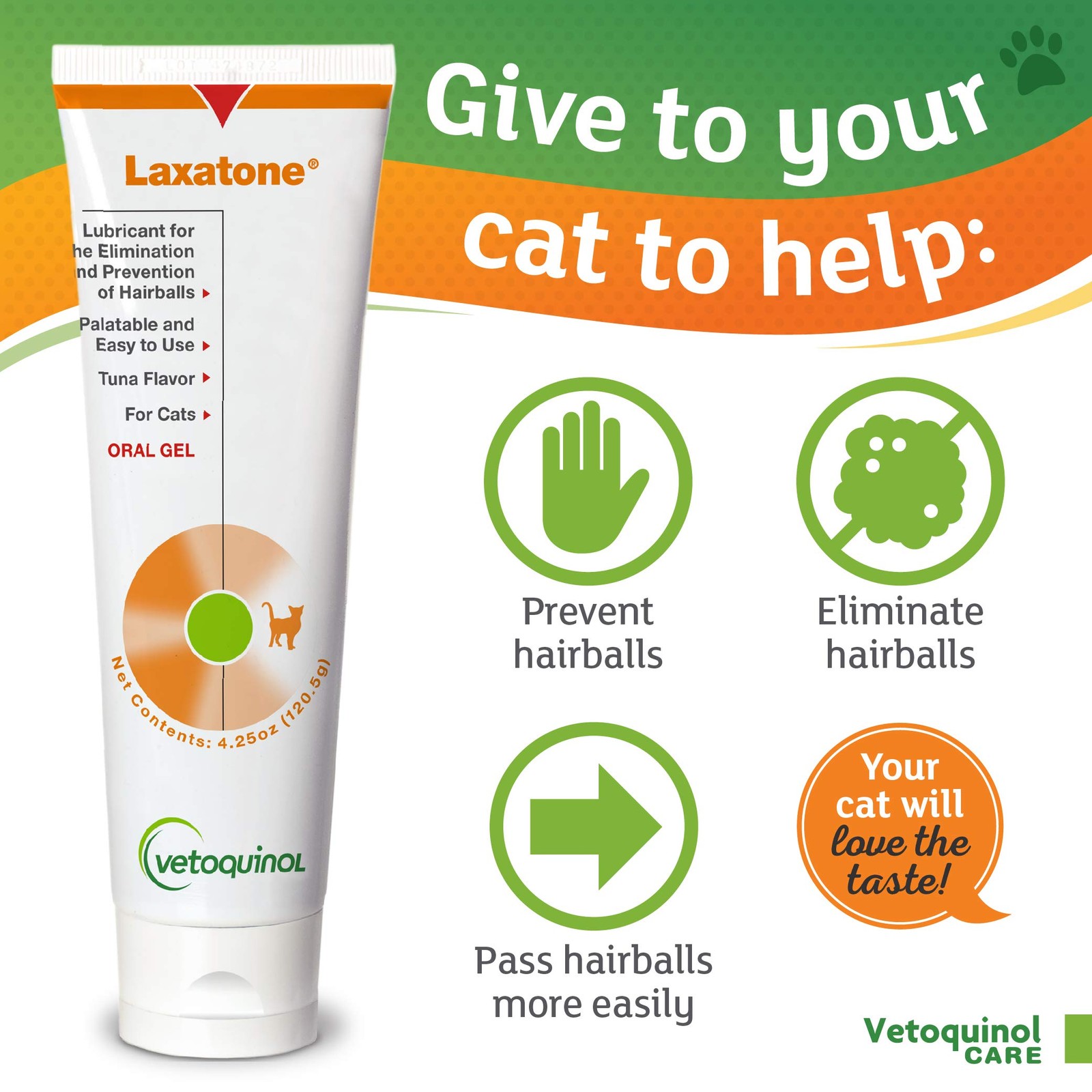 Vetoquinol Laxatone Hairball Oral Gel for Cats - Tuna Flavored, 4.25oz 2-Pack