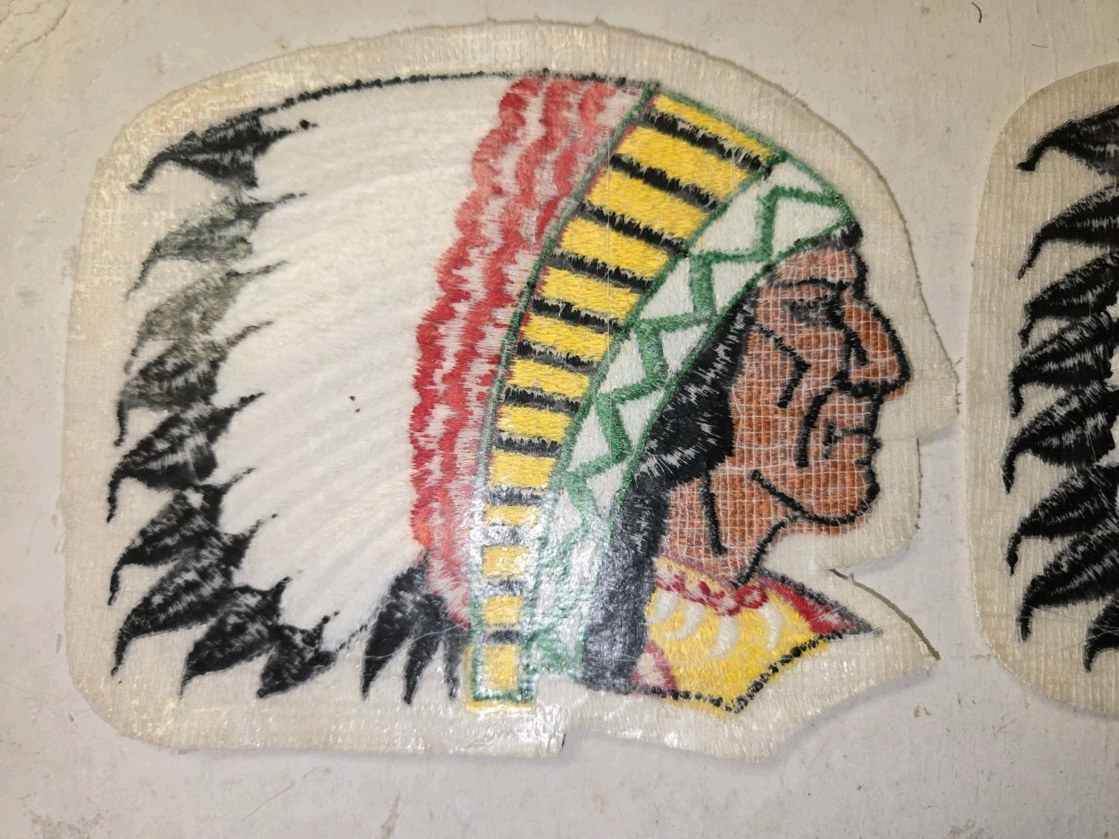 2 Vintage 60's/70's Large Indian Chief Headdress Cloth Embroidered Patch,6" x5"