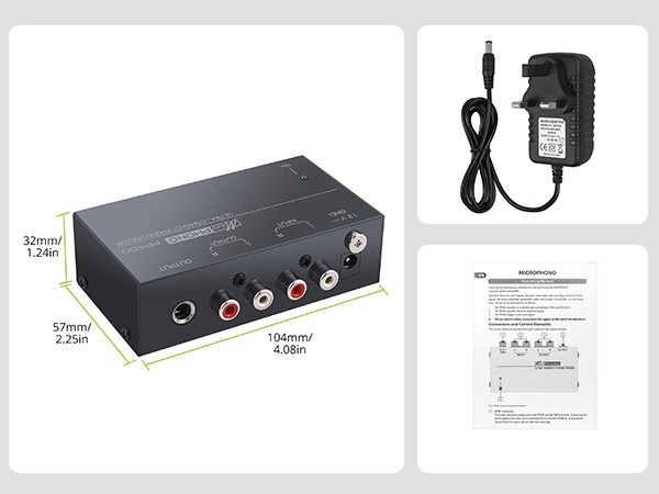 LiNKFOR Phono Preamplifier PP400 + Power Adapter RCA Input Output for Turntable