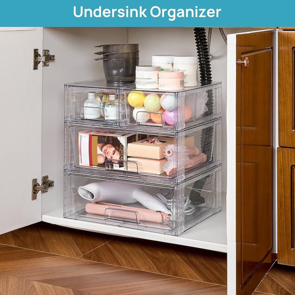 3 Pack Stackable Storage Drawers Easily Assemble Acrylic Bathroom Undersink