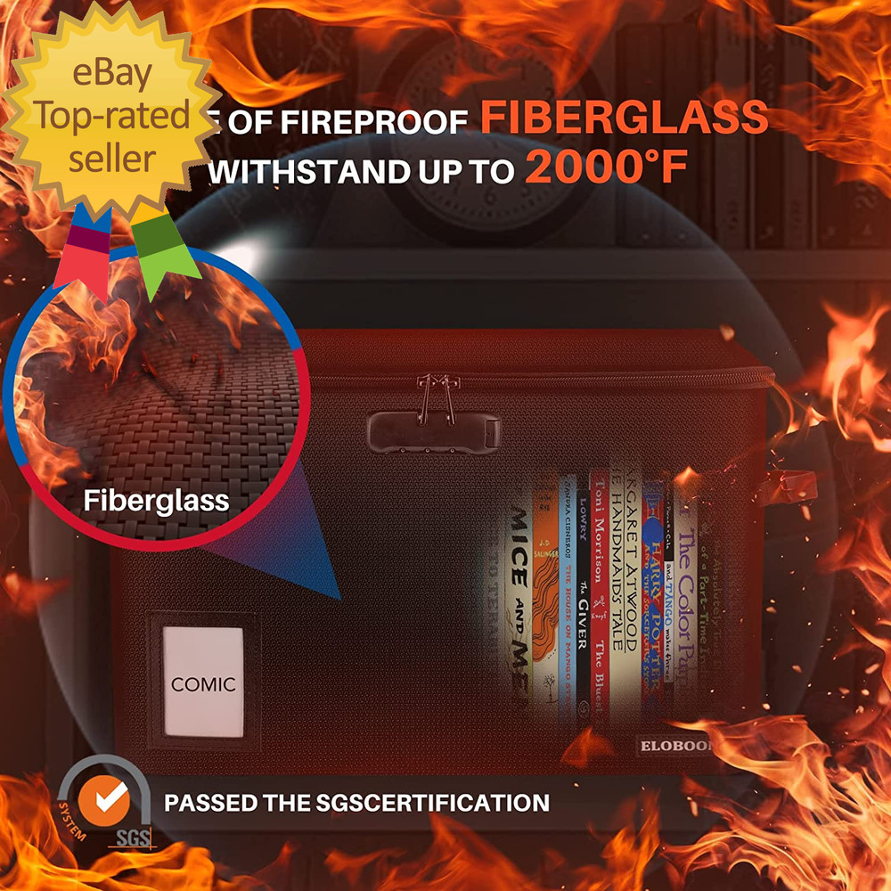 Comic Book Storage Box Fireproof & Water-Resistant Comic Book Box with Lock