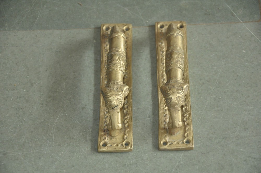2 Pc Vintage Brass Elephant Handcrafted Engraved Solid Heavy Door Handles