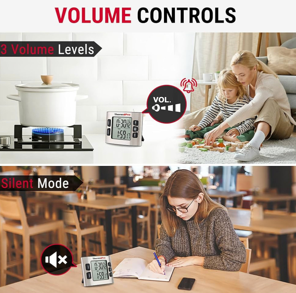 ThermoPro TM02 Digital LCD Kitchen Timer Dual Countdown Cooking Timer Loud Alarm