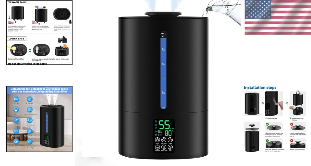 Adjustable Mist Ultrasonic Humidifier - 6L Capacity