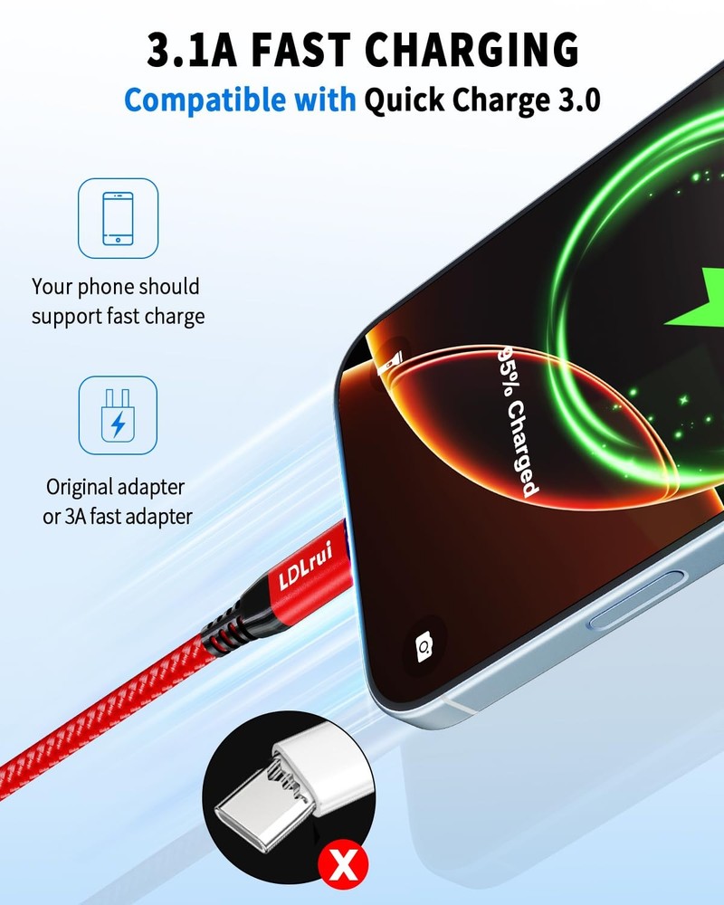 10ft Red USB C Cable 10Gbps Data Transfer, Extra Long 3.2 Gen 2 10ft,