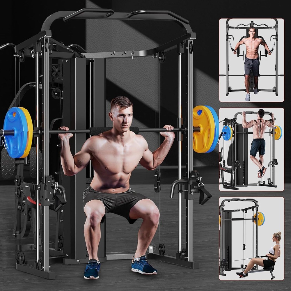 Home Gym System Workout Station Smith Machine with 138LB Weight Stacks