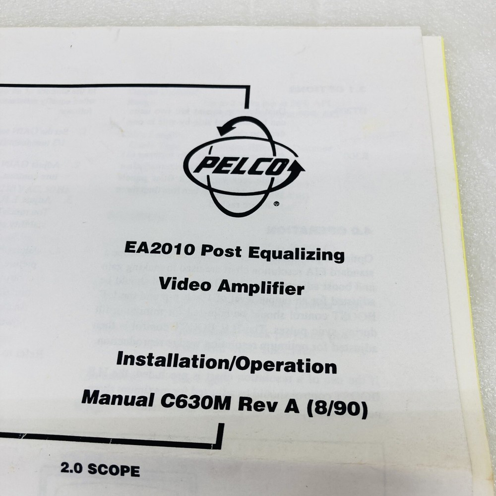 Pelco EA2010 Video Equalizing Amplifier Amp Installation Operation Manual •VGUC‼