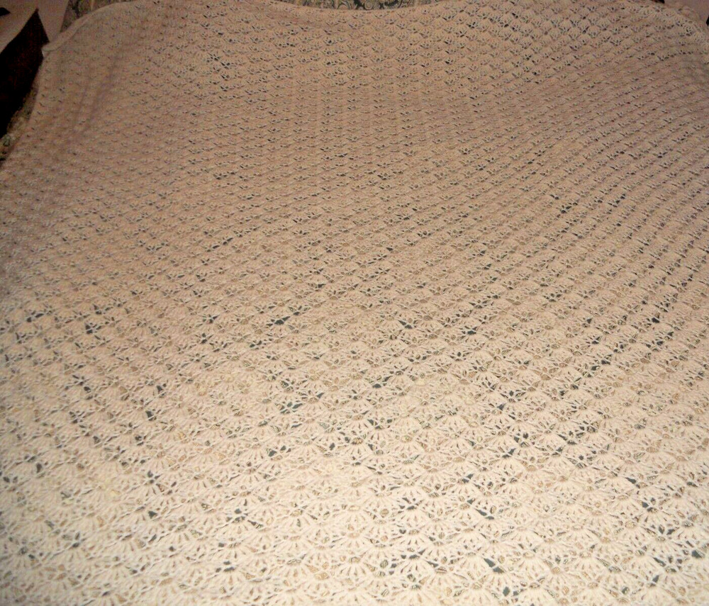 Crochet Cream Diamond Pattern Afghan Blanket 75" x 75"