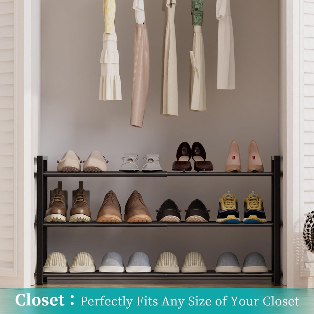 EKETE Expandable Shoe Rack,Adjustable and Stackable 3-Tier Shoe Rack Organizer,