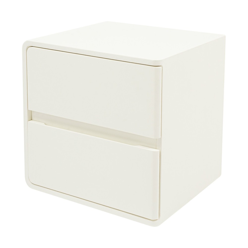2-Drawer Minimalist Bedside Table, Nightstand with Microfibre Leather Wrap