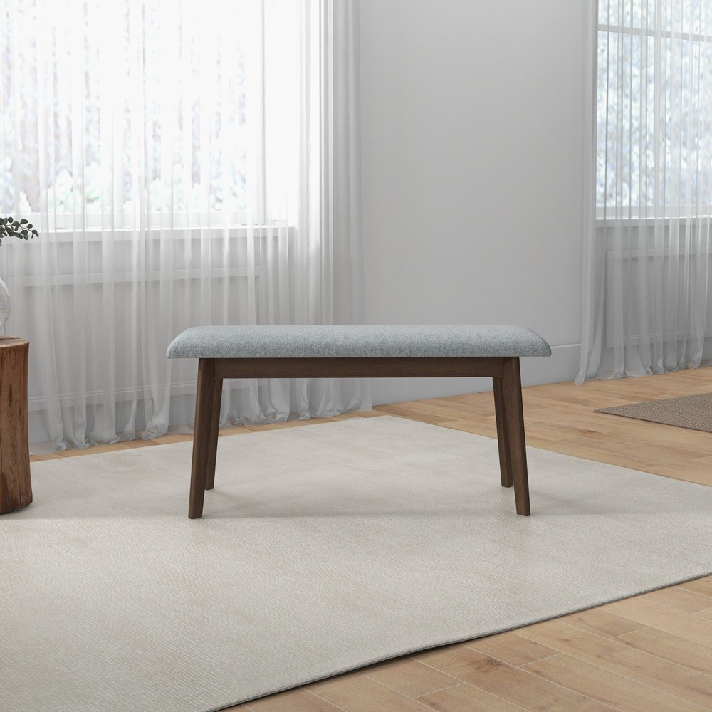 Fabric Upholstered Solid Wood Bench, Padded Storage Bench for Entryway