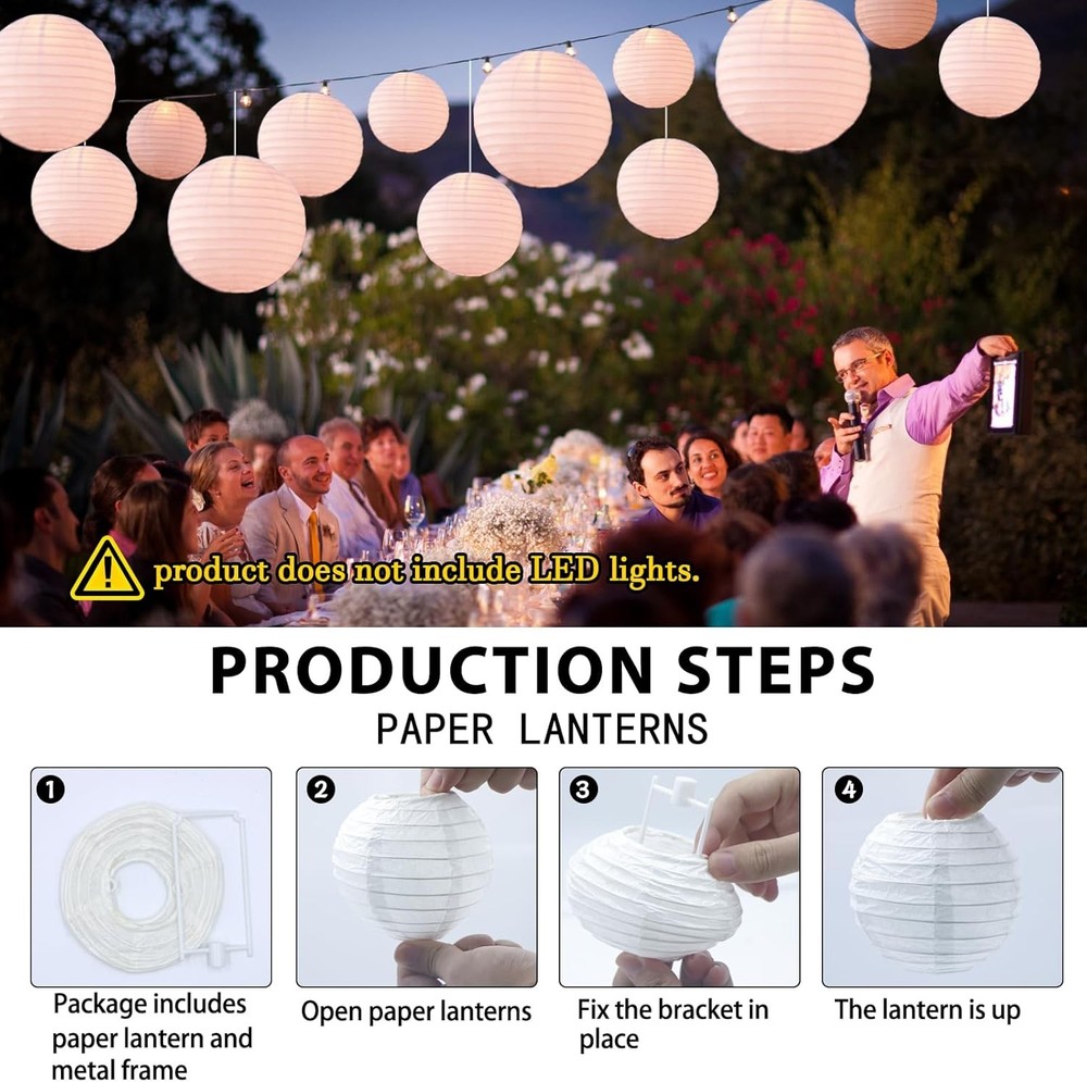 Paper Lanterns Decorative, White Round Hanging Lantern