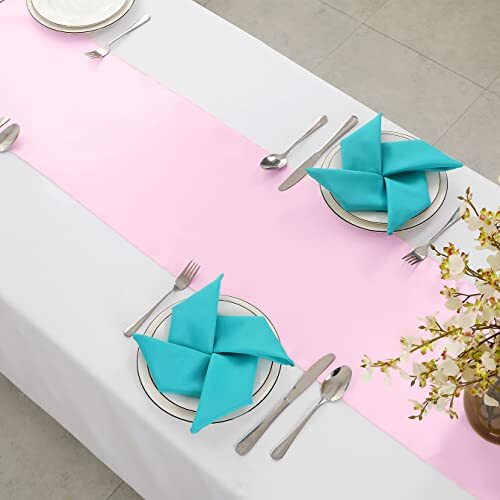 Horbaunal Pack Satin Table Runner 1x 108 Inch, Smooth Table 2 Light Pink