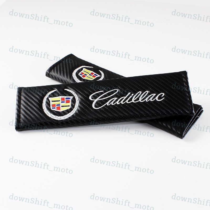 New X2 Carbon Fiber Look Embroidery Seat Belt Cover Shoulder Pads for CADILLAC