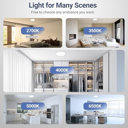 6 Pack 2640LM LED Flush Mount Ceiling Light, 24W Dimmable & 12inch 6Pack White