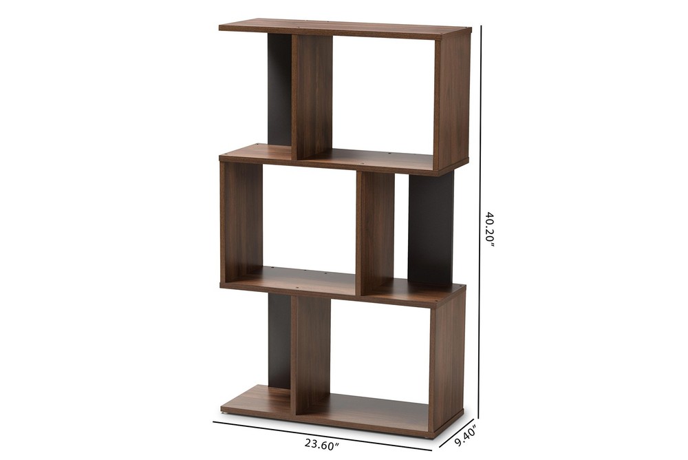 Baxton Studio Vivace Display Bookcase, Walnut Brown/Dark Grey