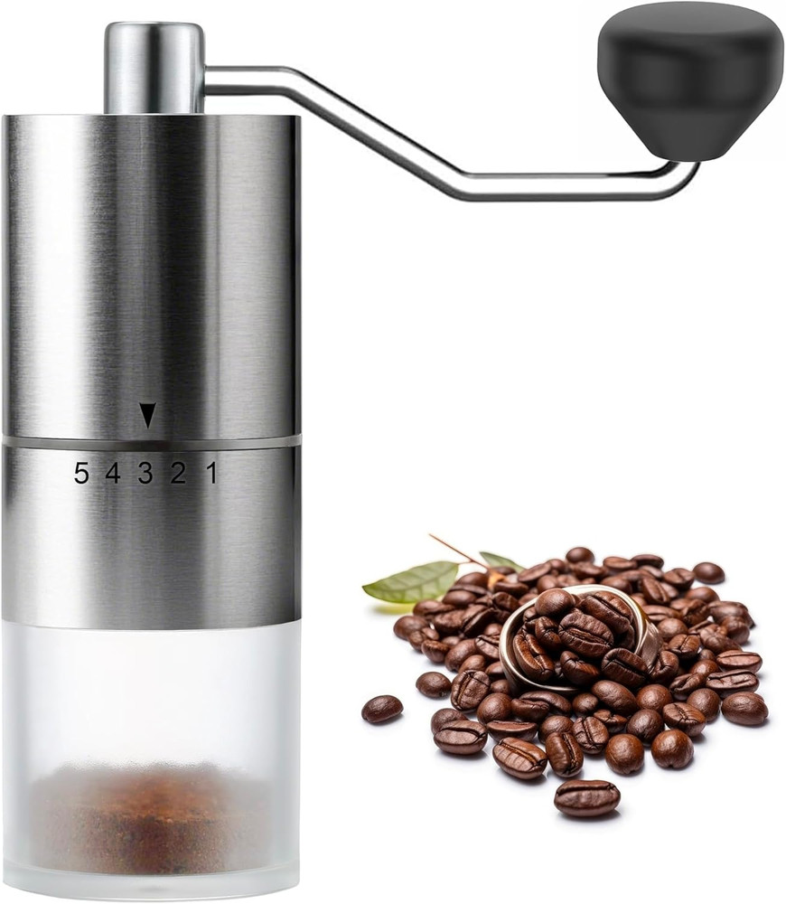 Portable Manual Coffee Grinder - Ceramic Conical Burr with 5 Adjustable Settings
