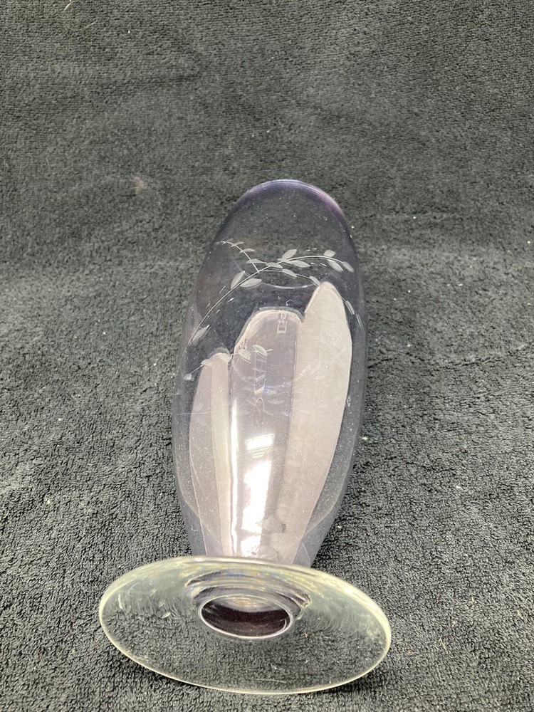 Purple Tint Floral Etched Thin Vase