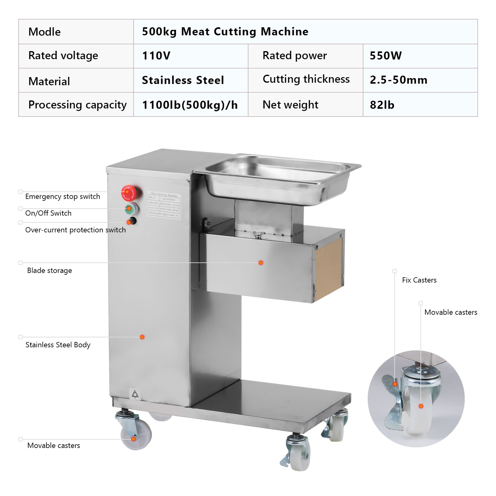 Meat Cutter Slicer Commercial Stainless Steel QE 500KG Meat Cutting Machine