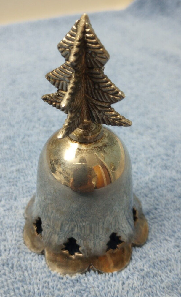 Silverplate BELL Christmas Fir Evergreen Tree  3.5" tall