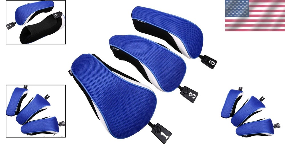 Interchangeable 3pcs Golf Headcover Set for Driver 1, 3, 5 - Elegant Blue Style