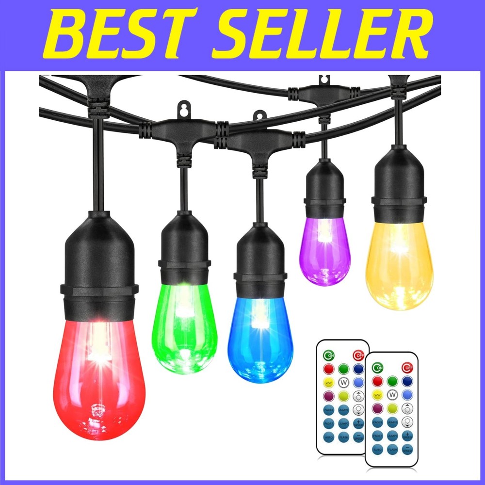 Waterproof RGB Cafe String Lights with 15 Shatterproof Bulbs=