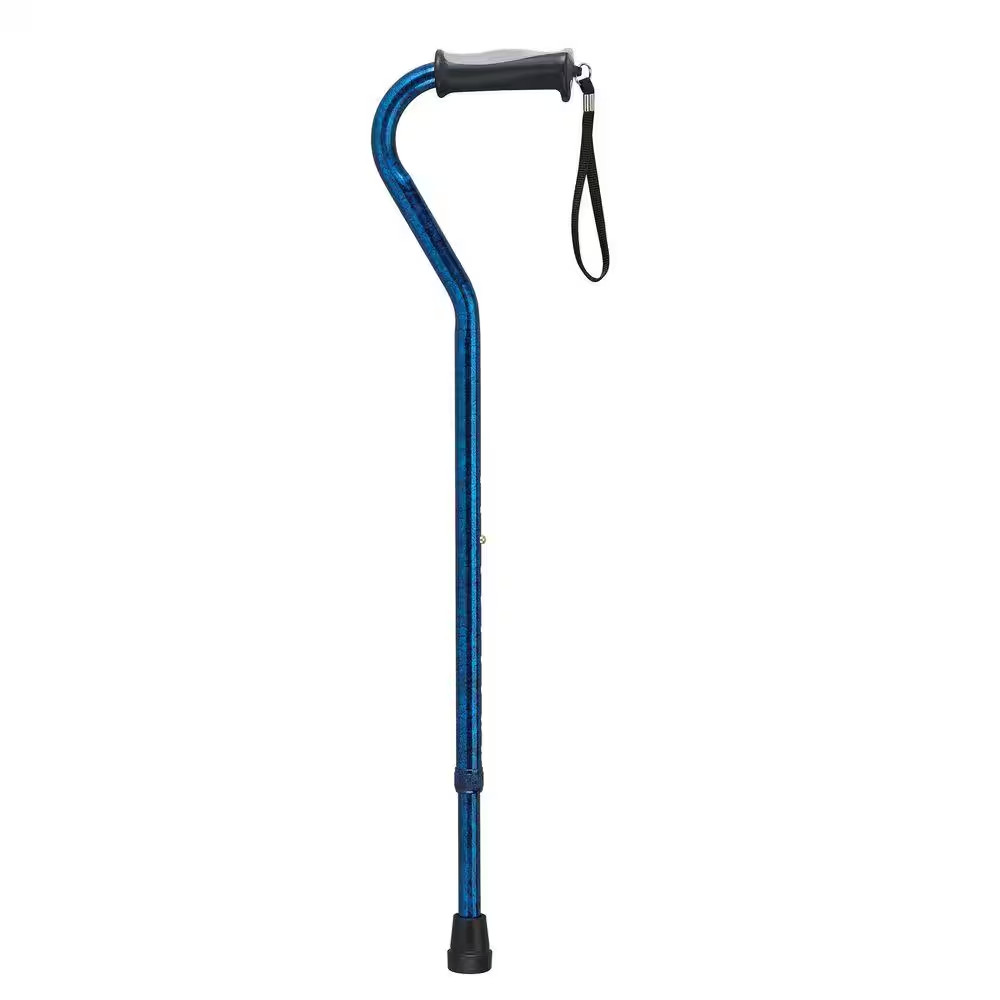 Adjustable Offset Handle Cane with Gel Hand Grip in Blue Crackle