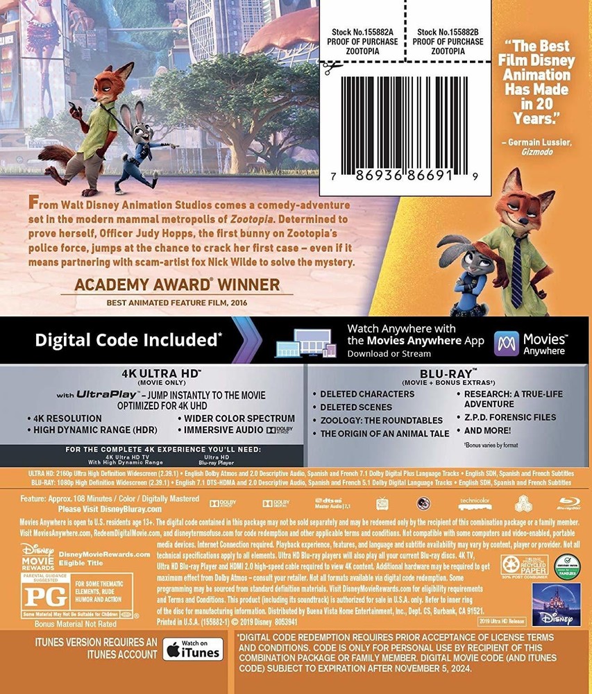 Zootopia (4K UHD / Blu-ray + Digital) NEW