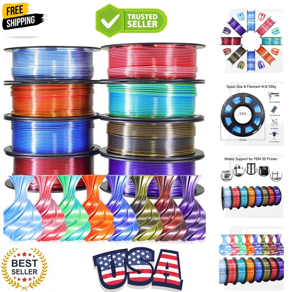 8 Spools 2 Color in 1 Coextrusion 3D Printer Filament Bundle: White/Red, Whit...