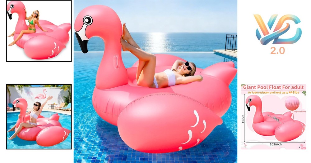 Giant Pink Flamingo Pool Float 102" Inflatable Adults & Teens Floaty