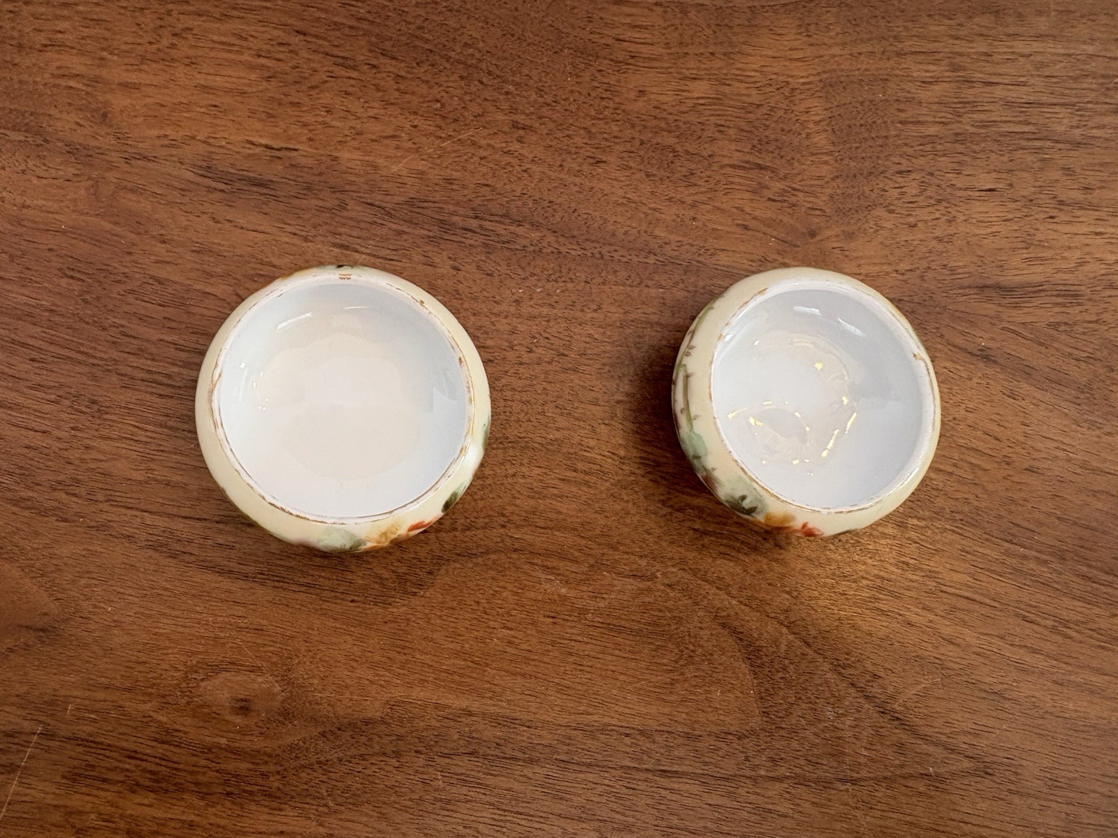 2 Antique Bavaria Open Salt Cellars Dips 1.75” Hand Painted Footed Yellow Roses