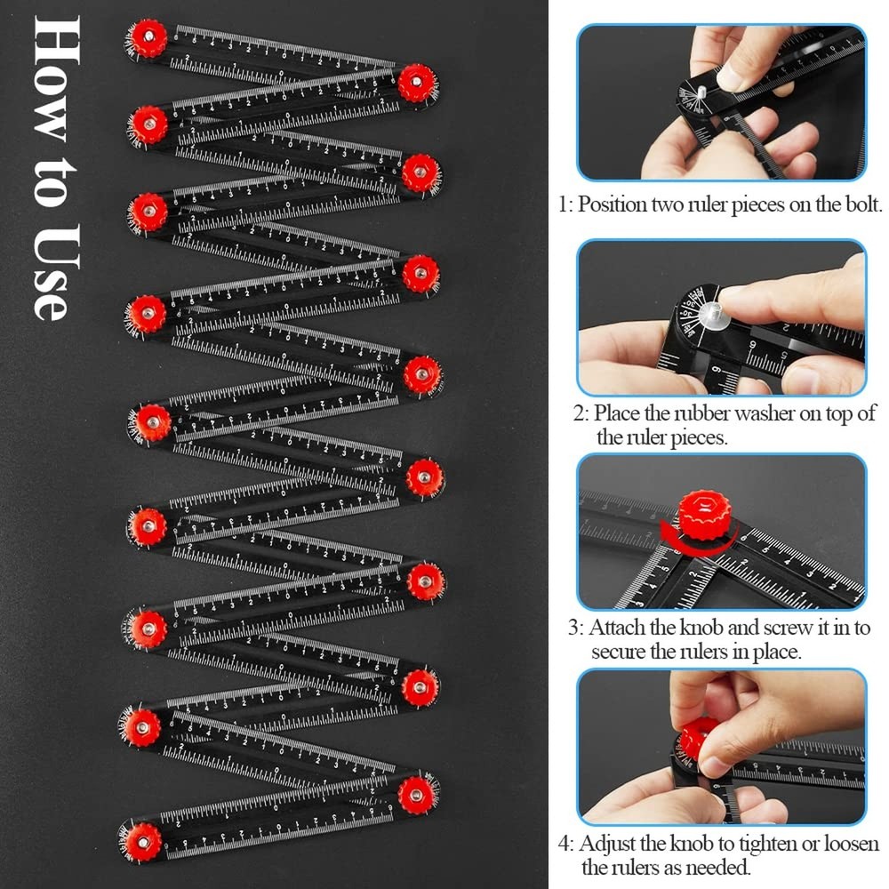 16 Sided Multi Angle Measuring Ruler, Heavy-Duty Angle Finder Tool with Openi...