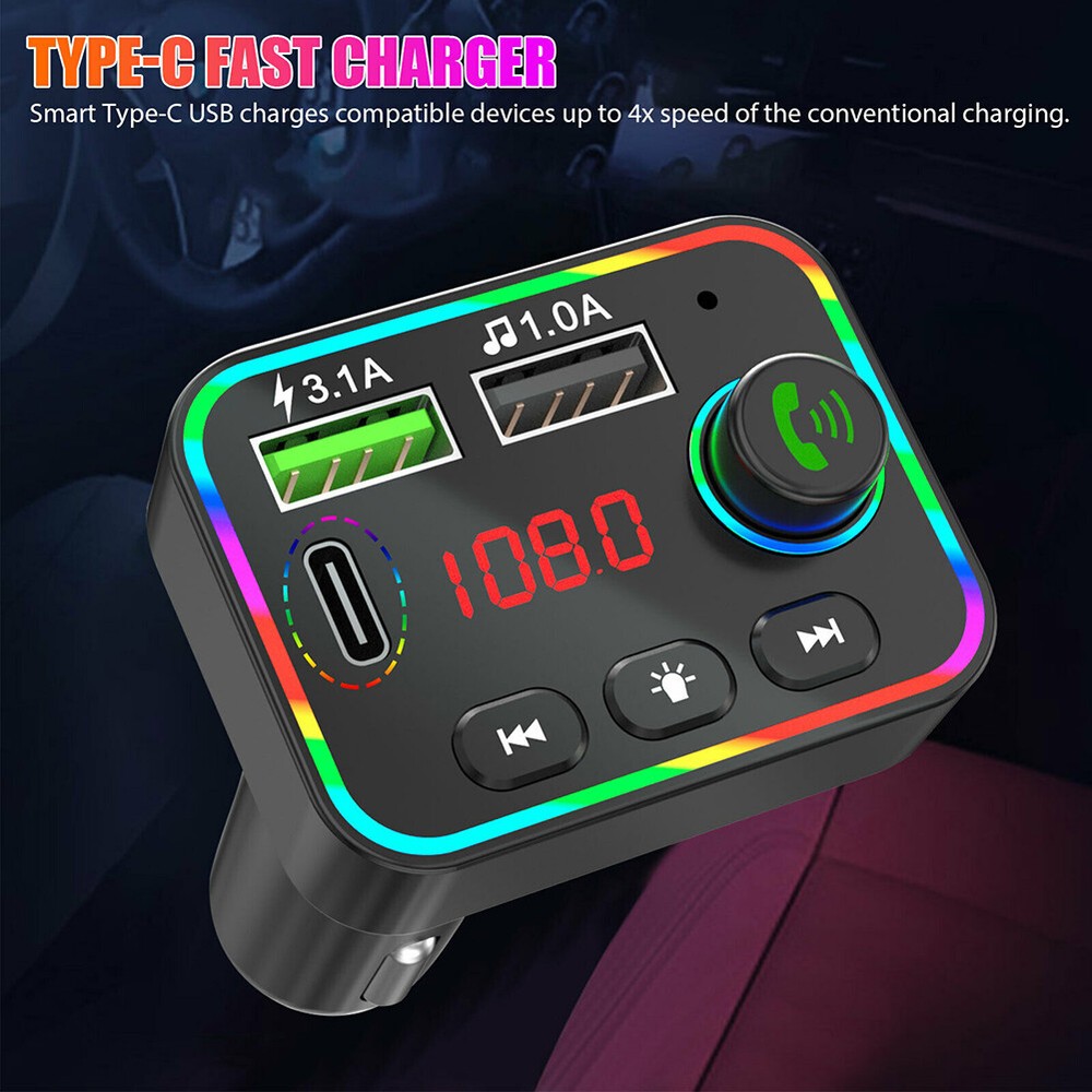 Bluetooth 5.0 Car Wireless FM Transmitter Adapter 2USB PD Charger AUX Hands-Free