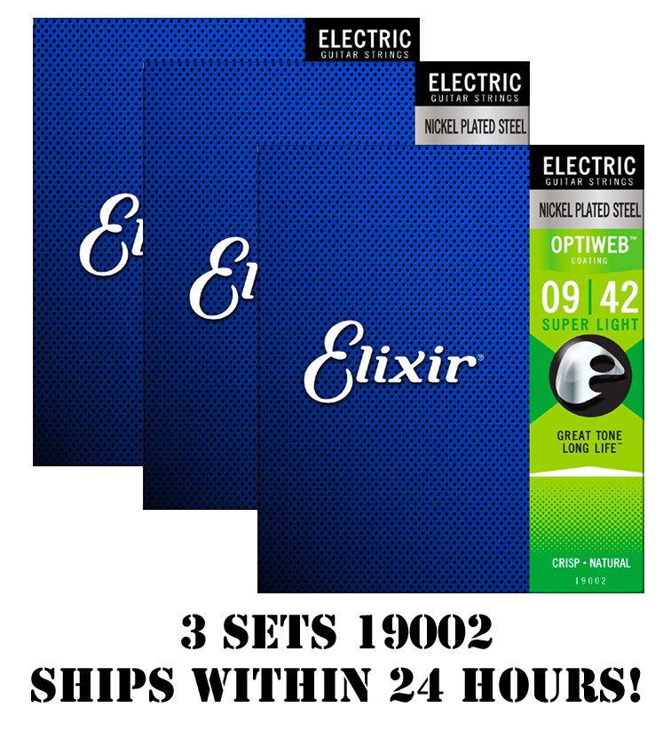 *3 SETS ELIXIR 19002 OPTIWEB COATED ELECTRIC GUITAR STRINGS SUPER LIGHT - 9-42*
