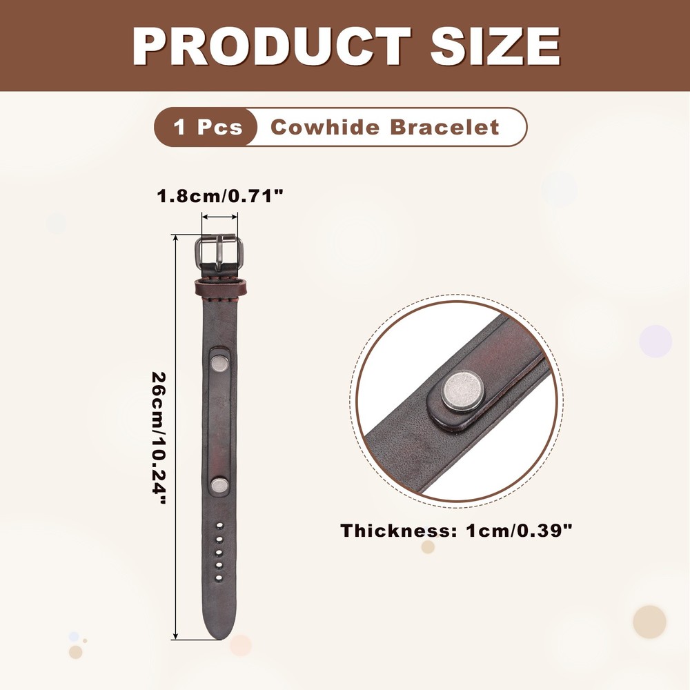 Plain Leather Bracelets Buckle Bangle,Dark Brown Rivets Bracelets