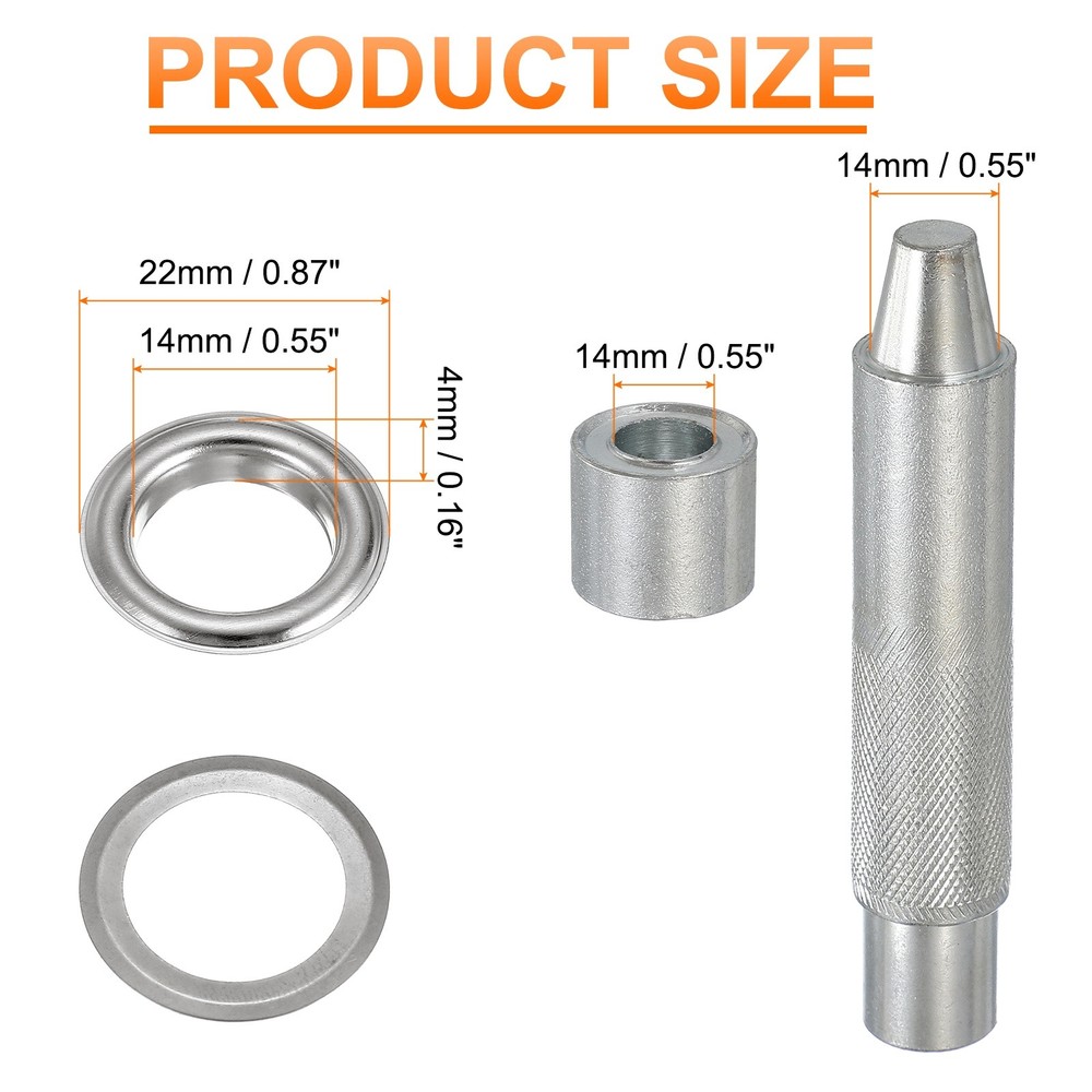 80Set Grommets Eyelets Kit 14mm Copper Eyelets with Setting Tool Silver