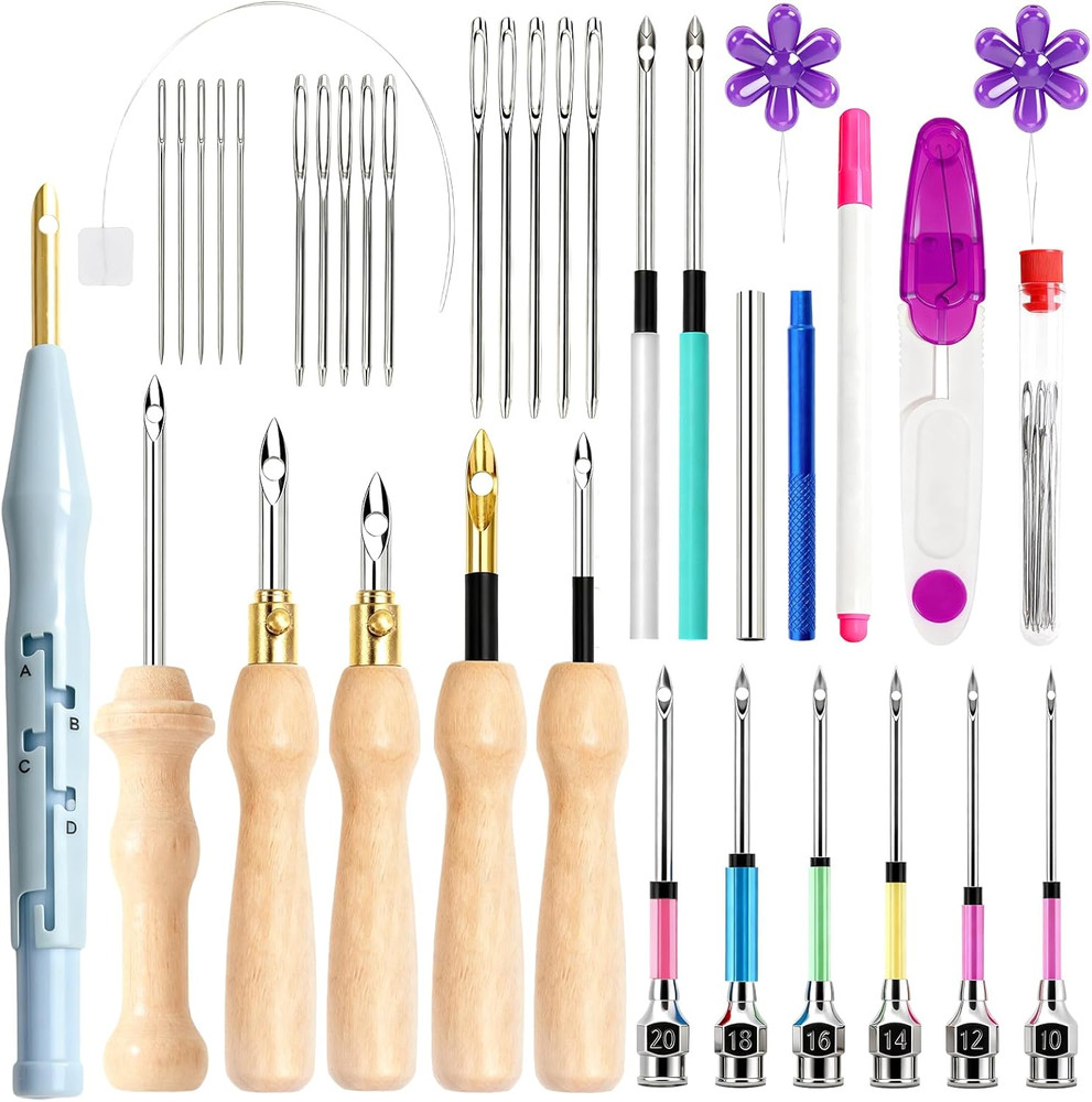 39Pcs Punch Needle Kit, Punch Needle Tool Adjustable Punch Needle Embroidery Kit